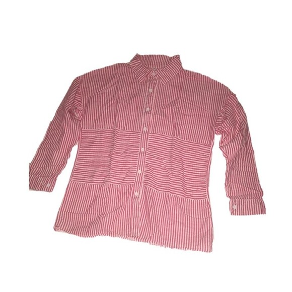 Unbranded top Womens XL red white button up 3/4 sleeve tunic Candy Stripe Beachy - Picture 1 of 8